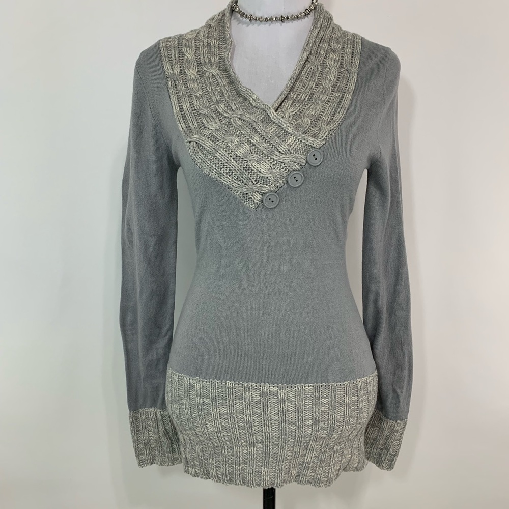 Poof Excellence grey knit tunic v neck sweater